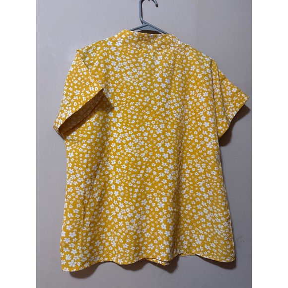 Womens Yellow Floral Print Band Collar Short Sleeve Blouse M - Picture 5 of 5